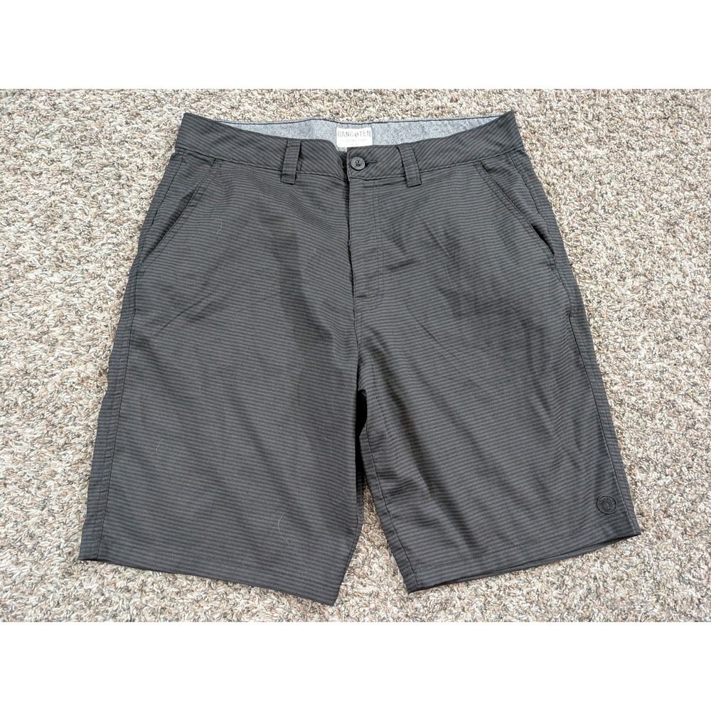Hang Ten Hybrid Shorts Belted Black Gray Striped Size 34 Men's